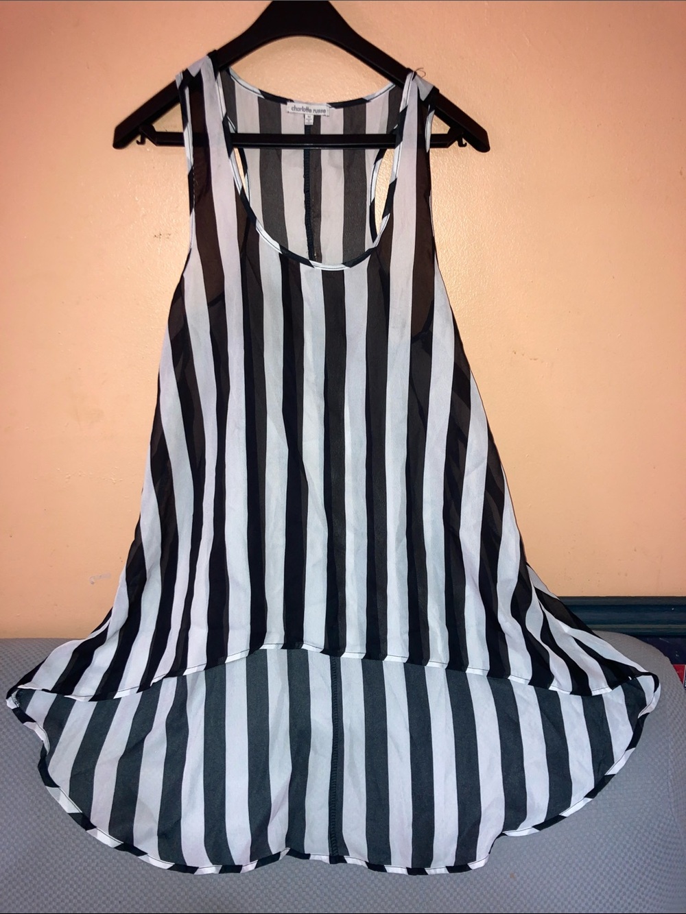 Black and White Striped High-Low blouse